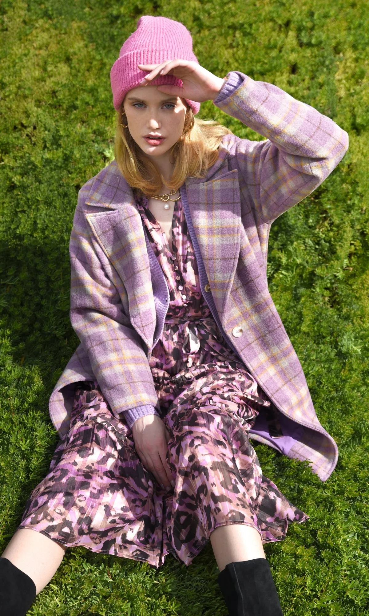 Essential Cold Piece Tanya Wide Lapel Check Coat