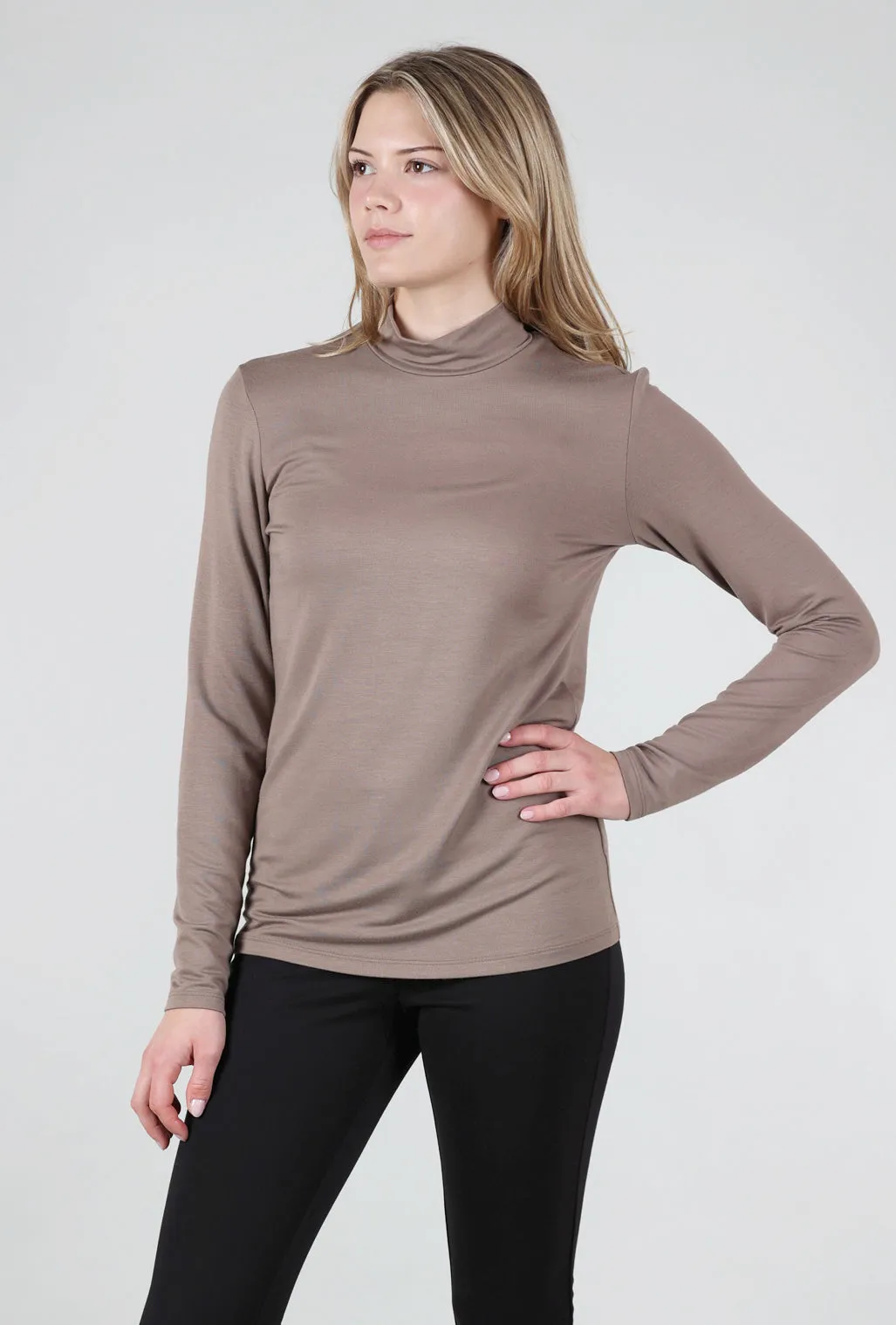 Essential Jersey Mock Neck, Beige Perfect Knit
