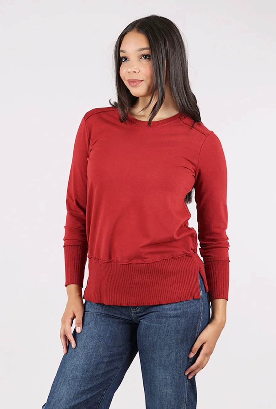 Everyday Comfort Split Rib Trim Pullover, Merlot
