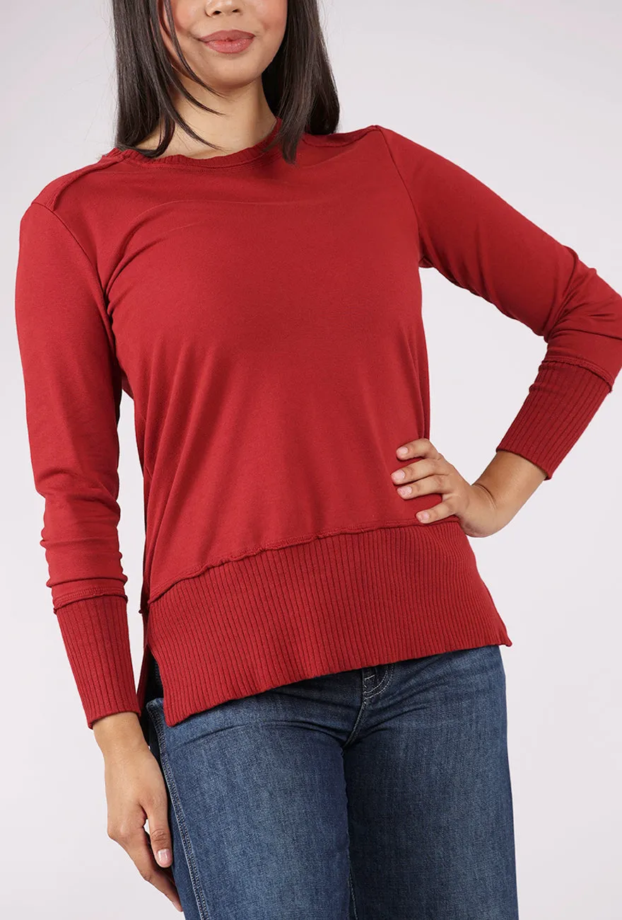 Everyday Comfort Split Rib Trim Pullover, Merlot