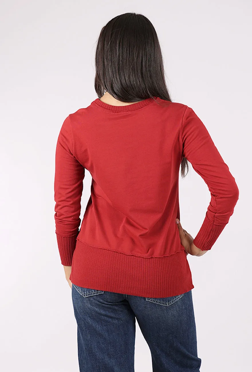 Everyday Comfort Split Rib Trim Pullover, Merlot