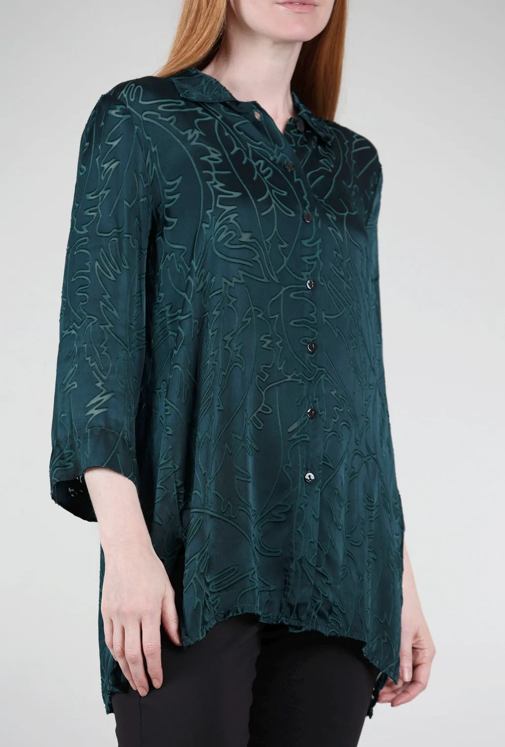 Everyday Essentials Burnout Silk Blend Blouse, Emerald