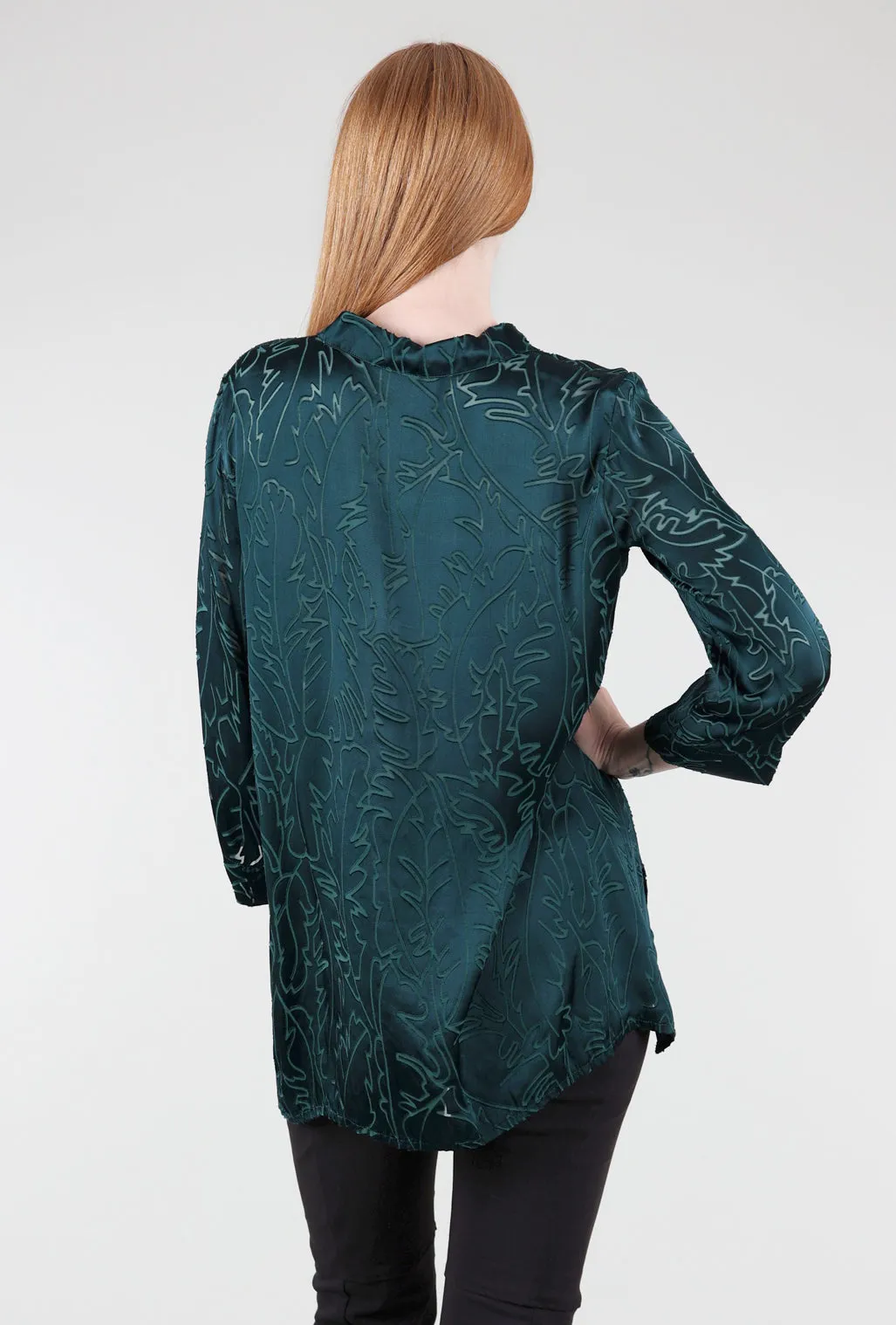 Everyday Essentials Burnout Silk Blend Blouse, Emerald