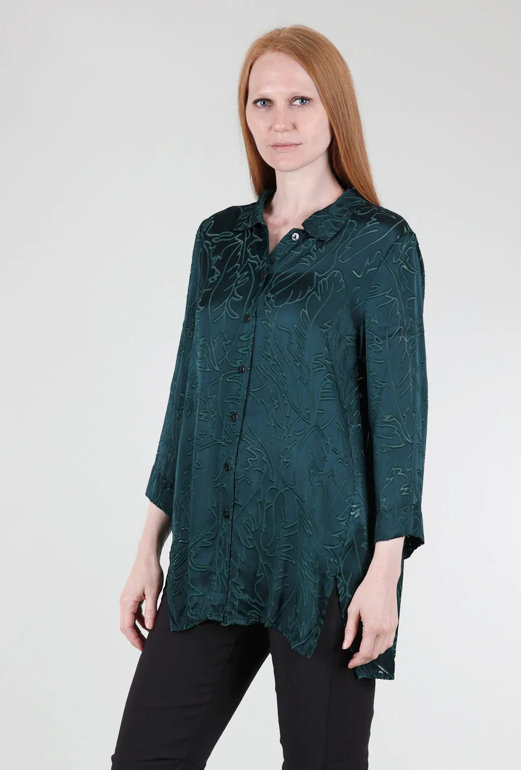 Everyday Essentials Burnout Silk Blend Blouse, Emerald