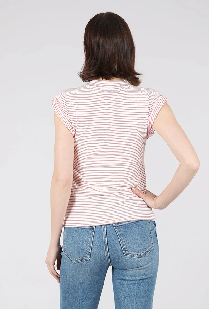 Everyday Vibes Olivia Rolled Sleeve Tee, White/Ruby Stripe