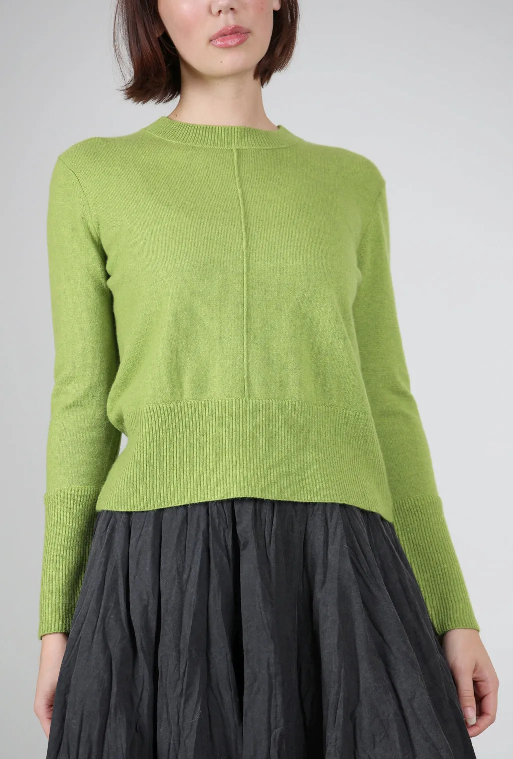 Exposed Seam Crew, Moss Turn-down Collar