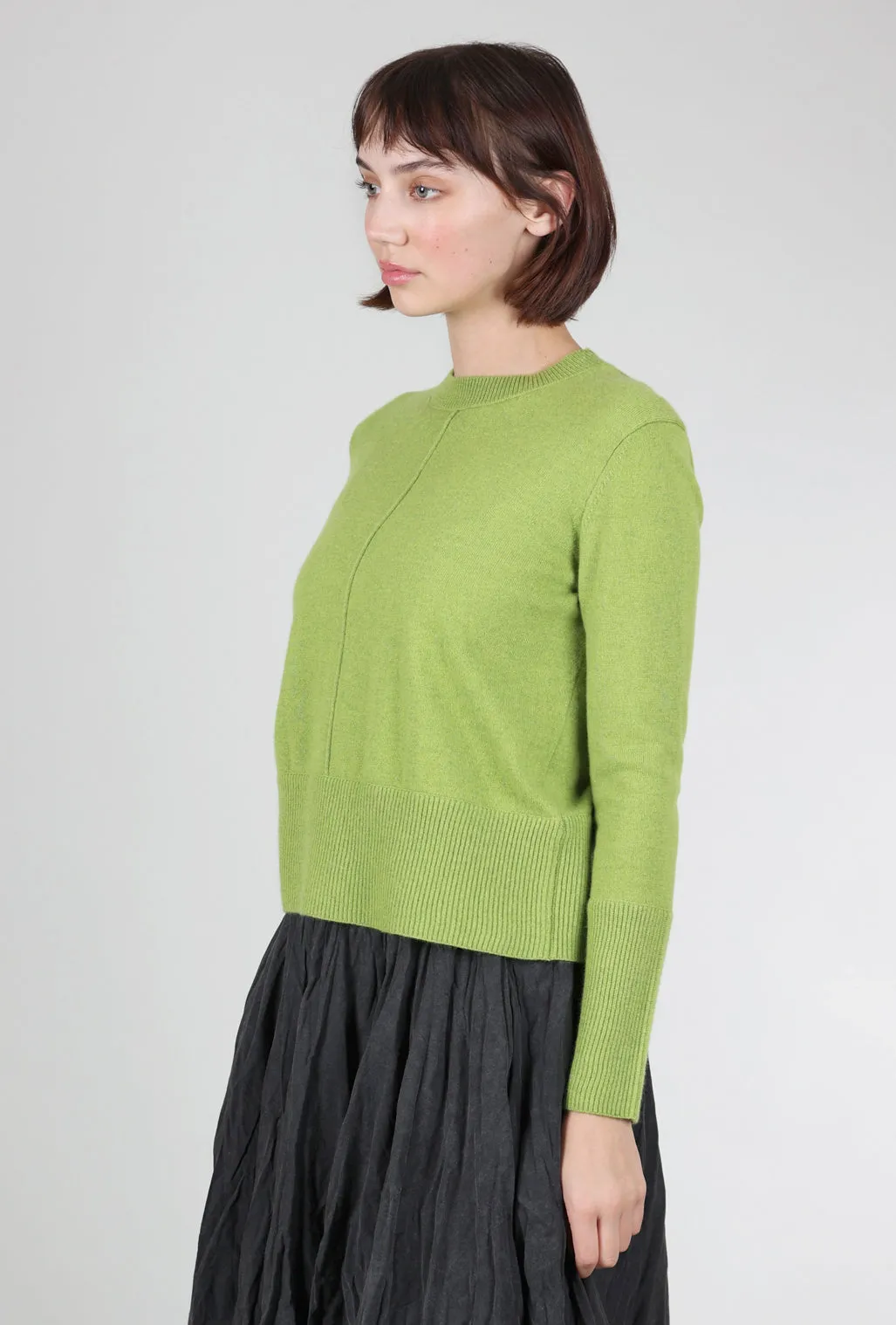 Exposed Seam Crew, Moss Turn-down Collar
