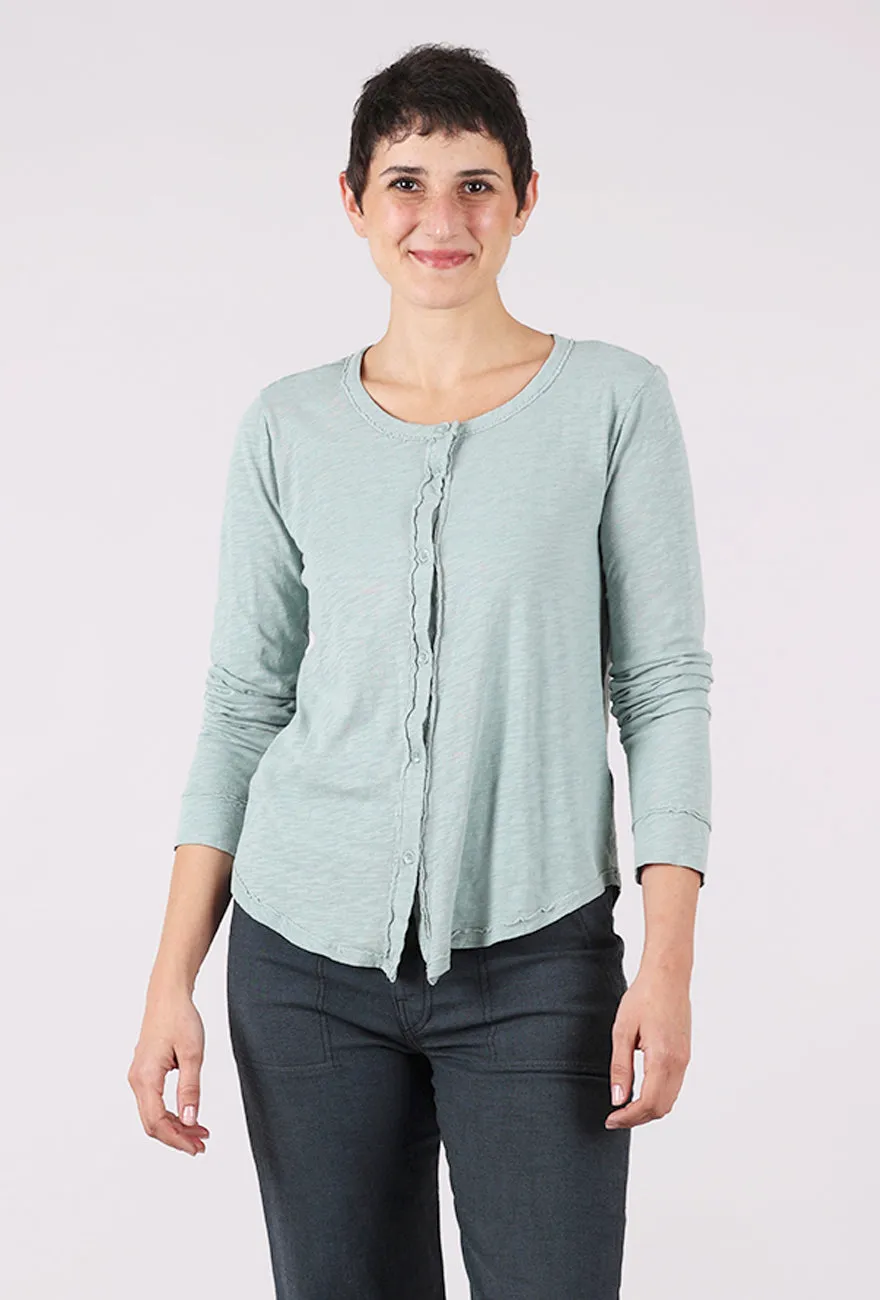 yoga clothing Fashion-Forward Exposed Seams Button-Up Tee, Gray Mist