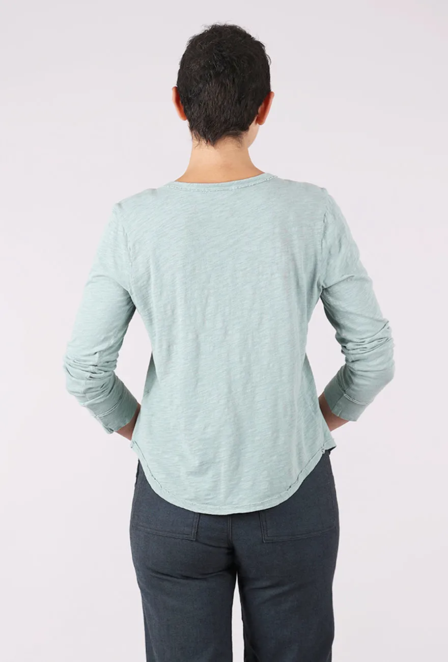 Exposed Seams Button-Up Tee, Gray Mist Sport Ready