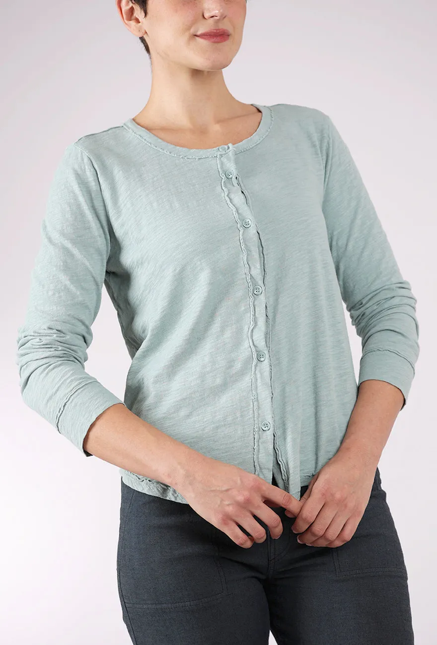 Exposed Seams Button-Up Tee, Gray Mist Sport Ready