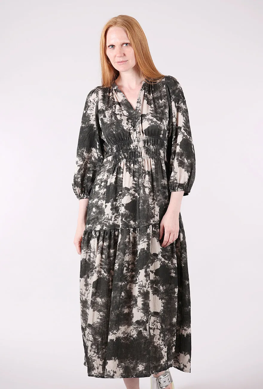 Simple Profile Fresh Mood Smocked Waist Printed Midi Dress, Fawn