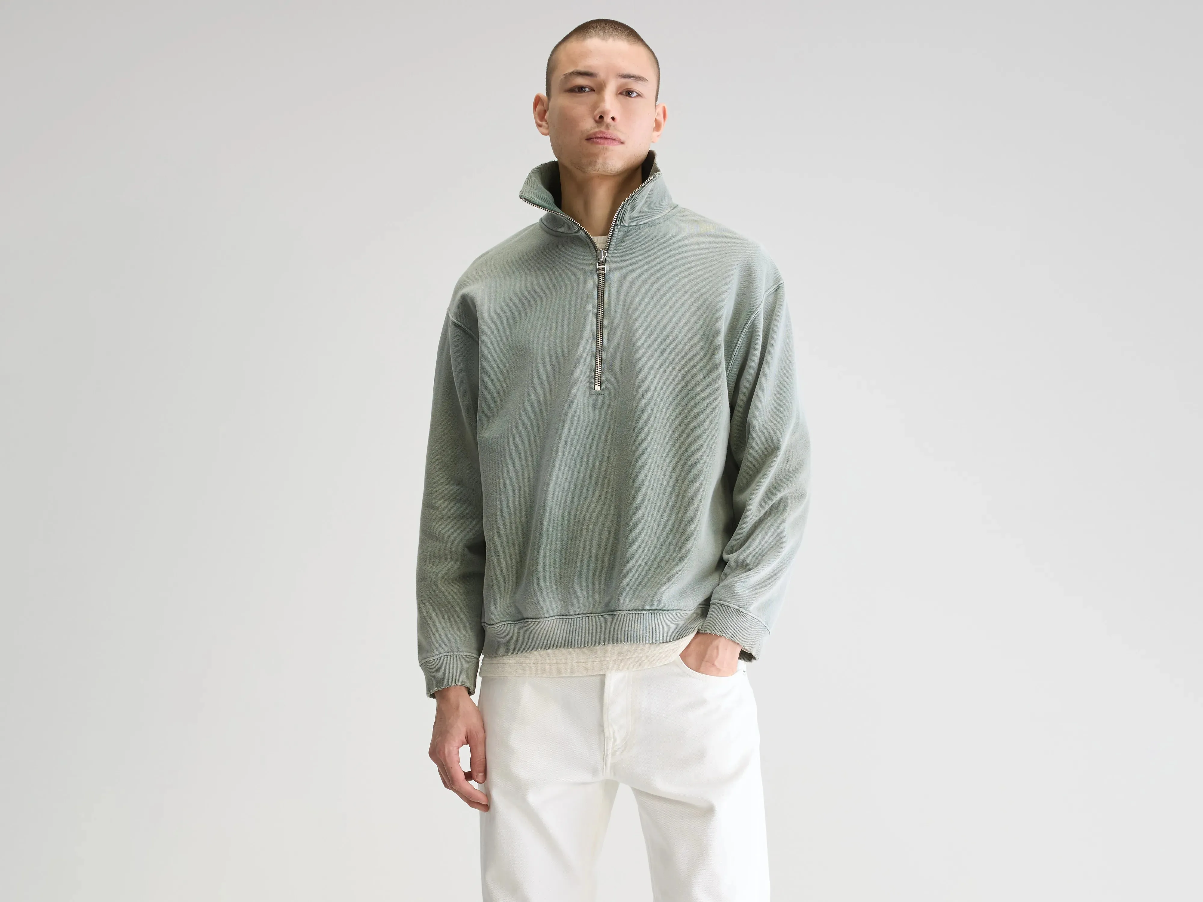 Fabro half-zip sweatshirt (251 / M / SAGE) Smart Casual tribal print