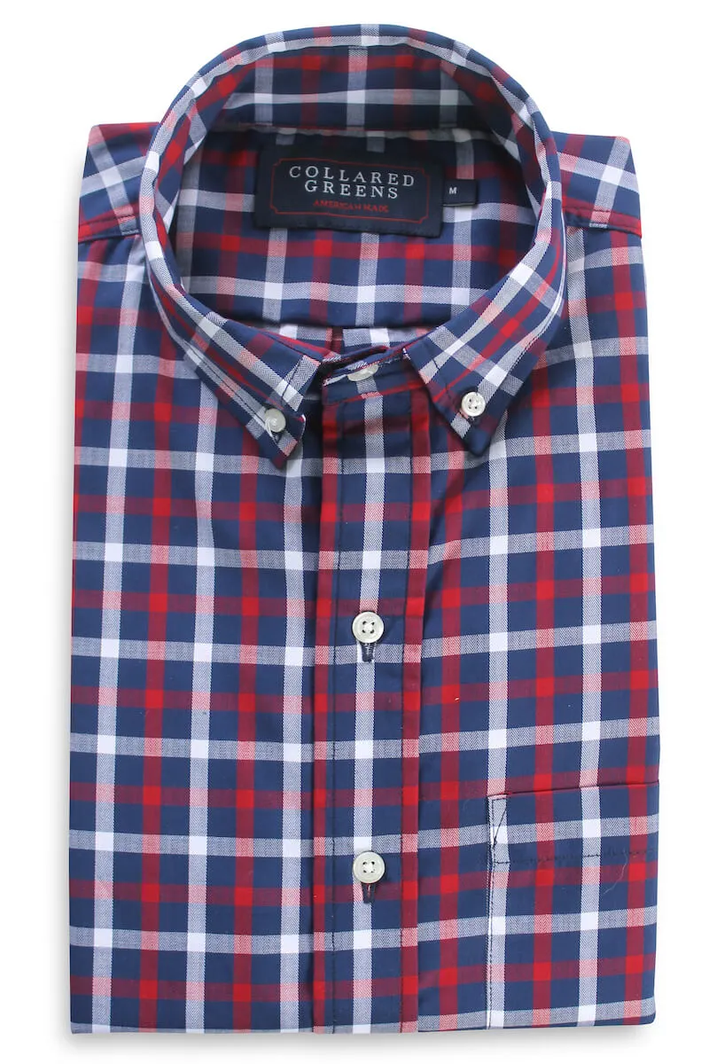 fade color Arlington: Brookline Button Down Shirt - Red/Navy (S & M)