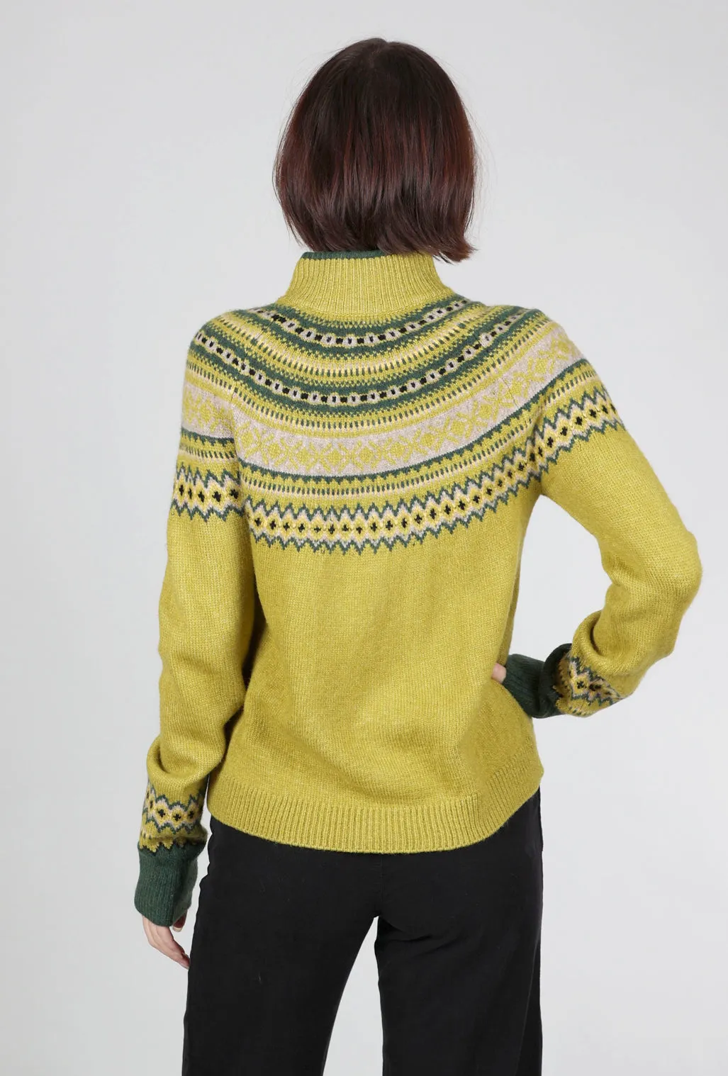 Fair Isle Zip Cardie, Chartreuse Korean Trendy
