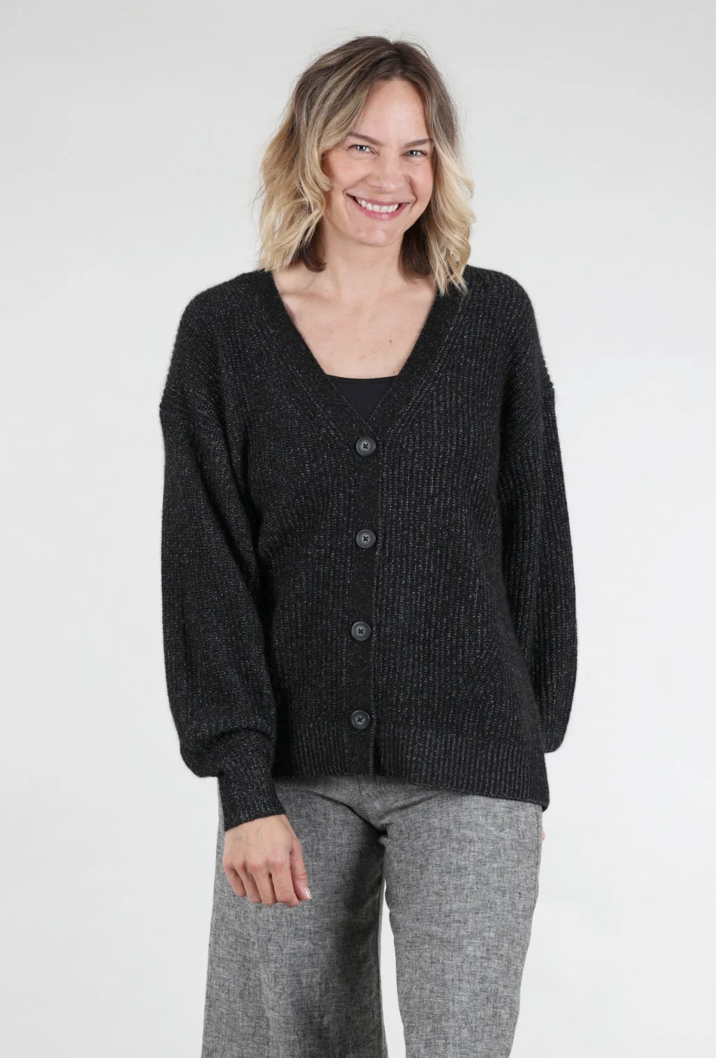Comfortable Wear Work From Home Fairfax Cashmere Cardie, Black Pepper