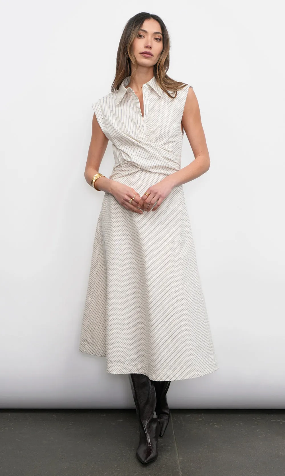 Lorena Stripe Shirt Collar Midi Dress G257D6503