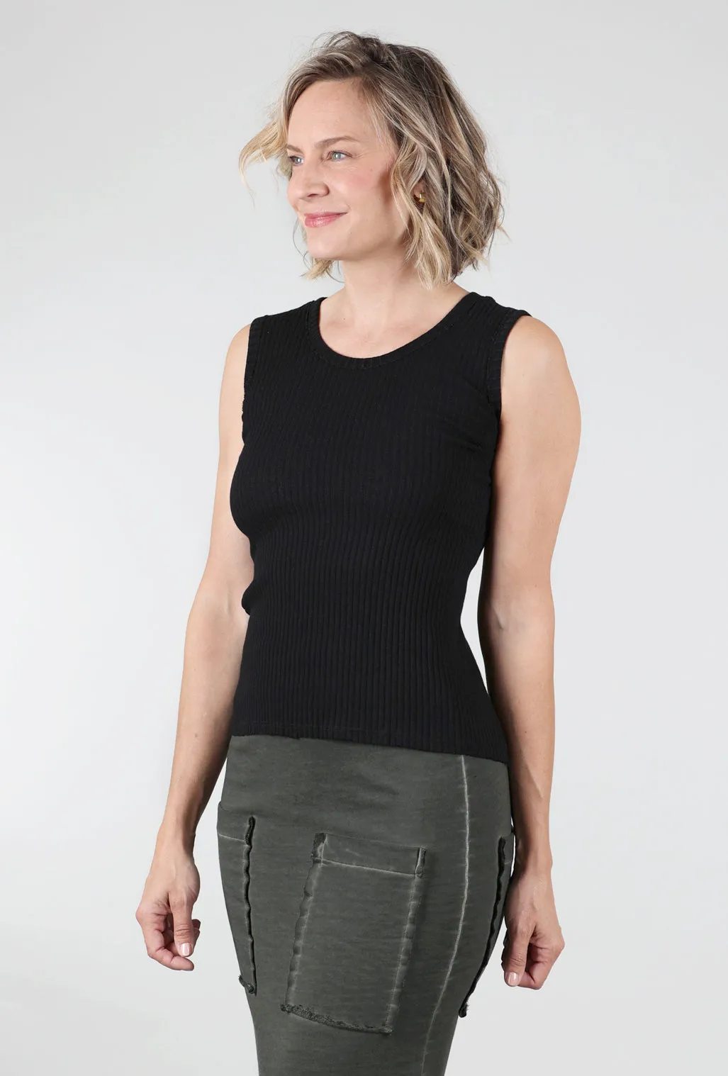 Fashion - forward Fitted Ribbed Tank, Black