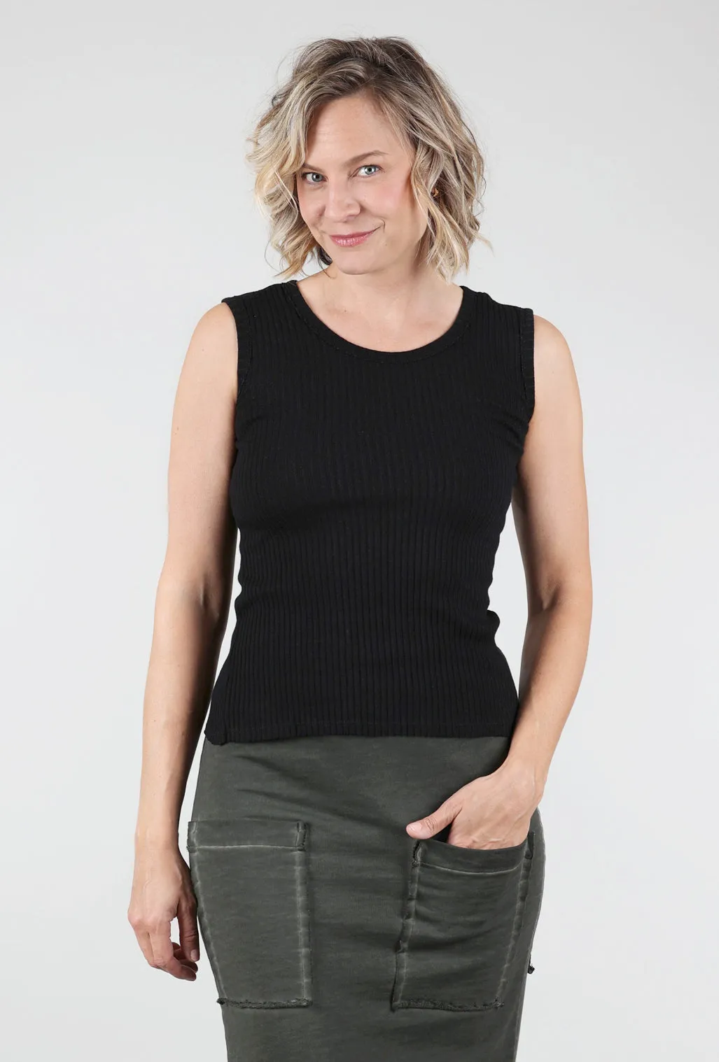 Fitted Ribbed Tank, Black City Casual