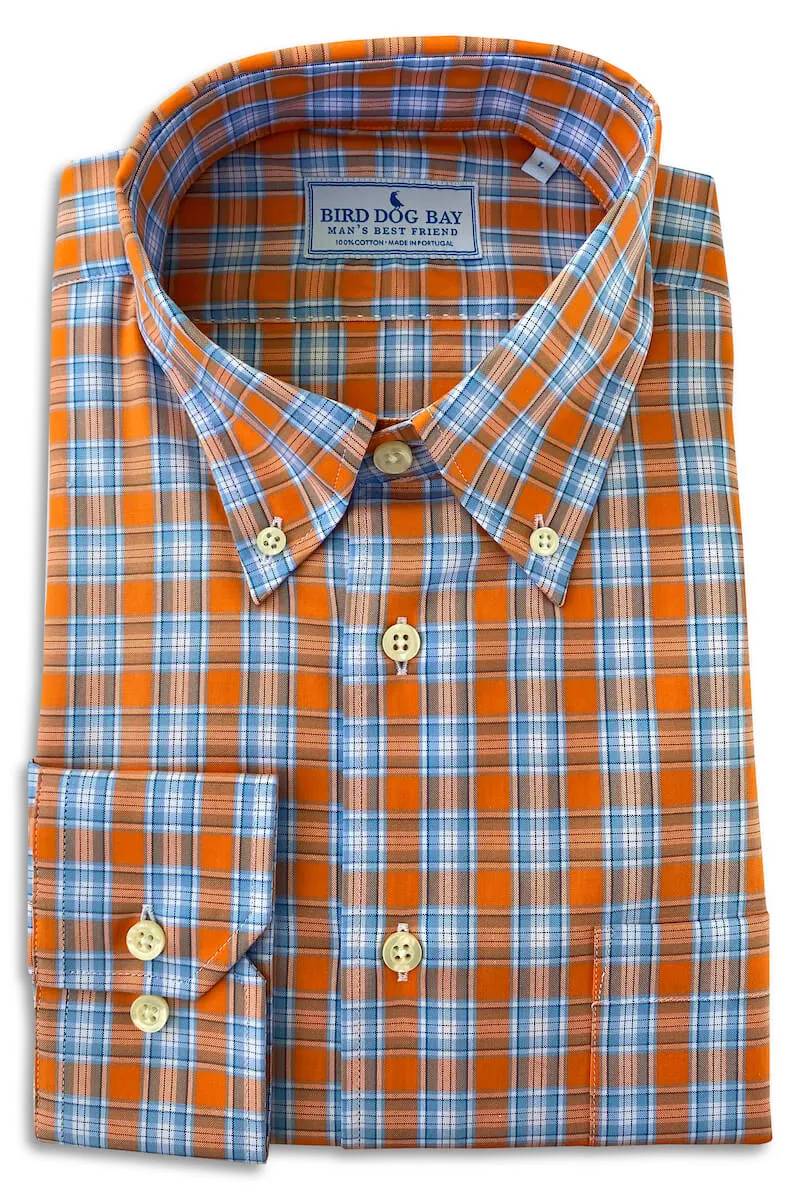 Fashion Forward Landen: Woven Cotton Shirt - Orange/Blue