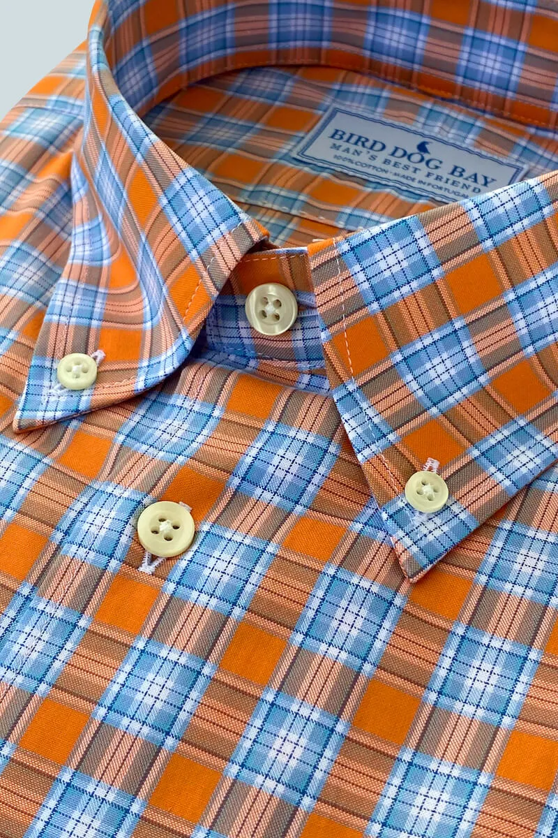Fashion Forward Landen: Woven Cotton Shirt - Orange/Blue