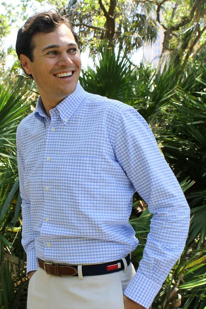 Fashion Forward Landen: Woven Cotton Shirt - Orange/Blue