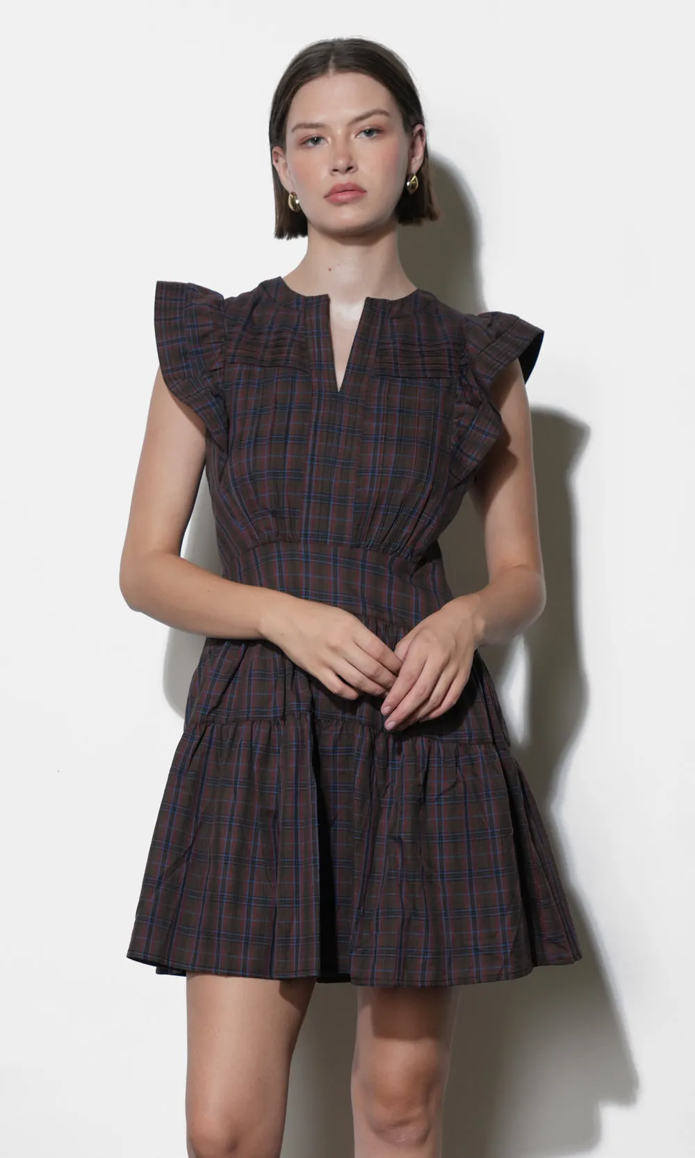 Marlo Plaid Ruffle Sleeve Mini Dress G258D6586