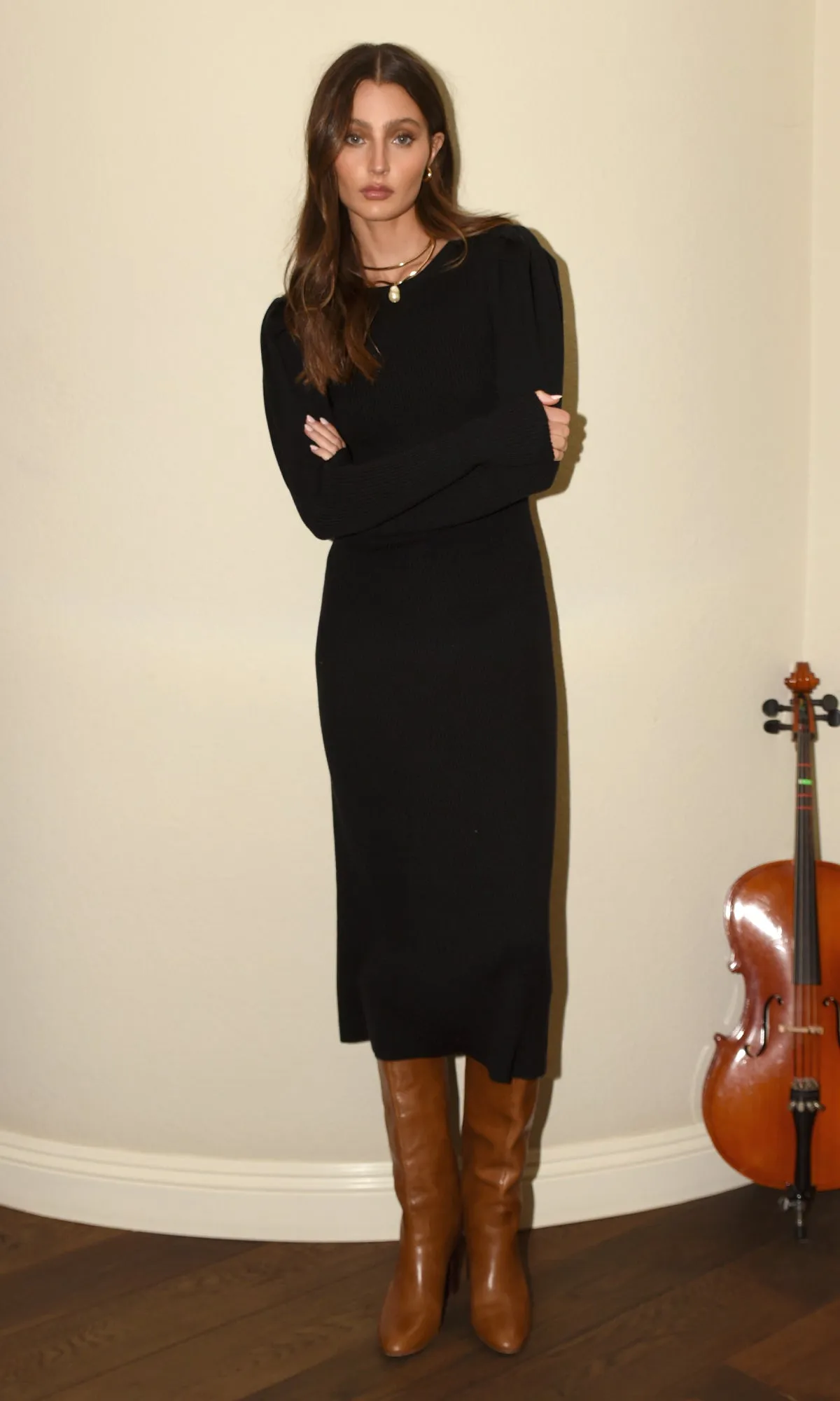 Fashion Garment Honor Sweater Knit Midi Dress