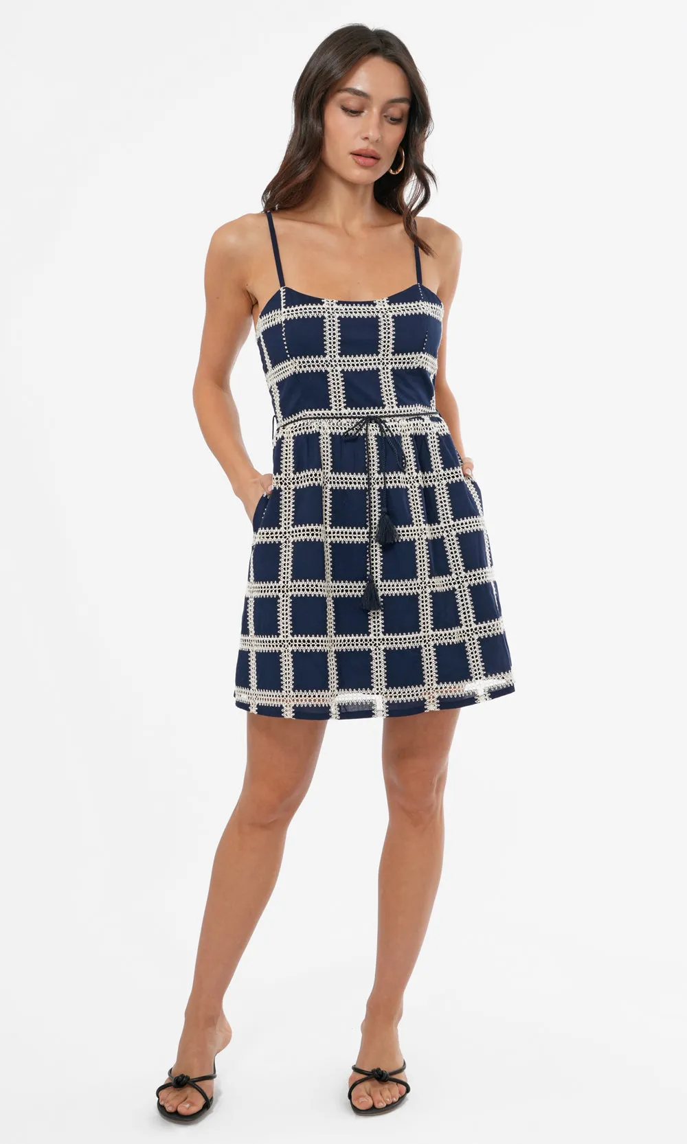 Wayna Grid Crochet Strappy Mini Dress -G256D6396