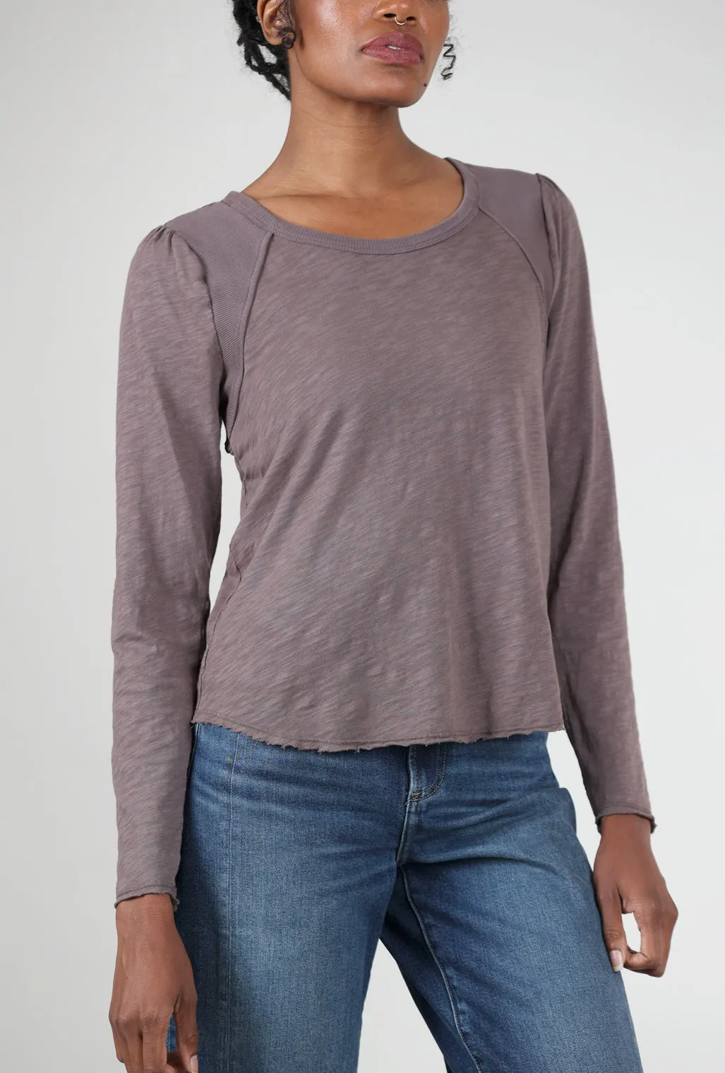 Fashion - trendy Shirred Shoulder Tee, Dark Pewter