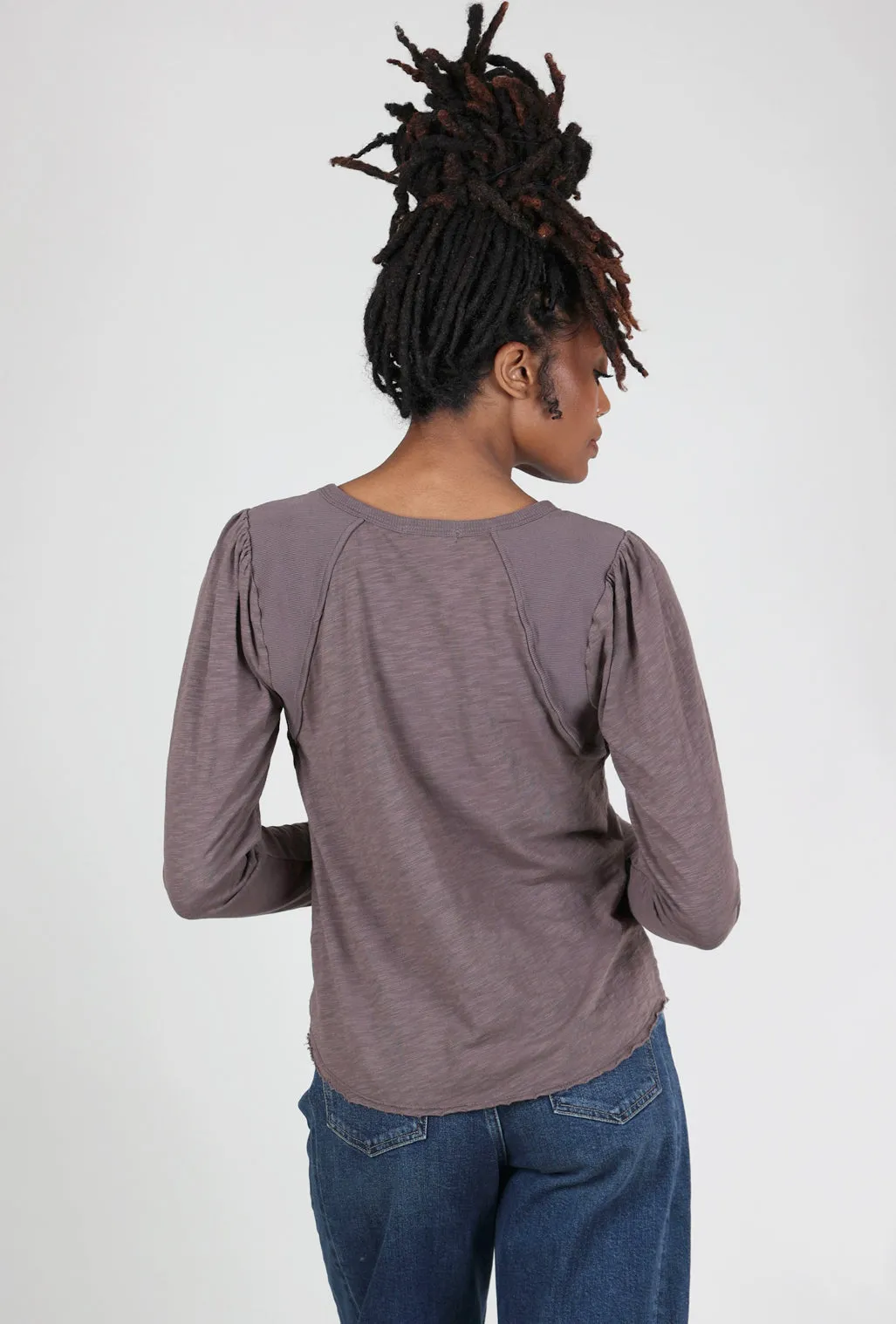 Fashion - trendy Shirred Shoulder Tee, Dark Pewter