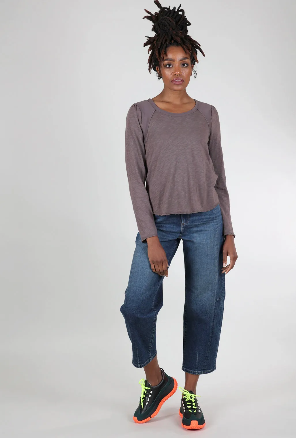 Fashion - trendy Shirred Shoulder Tee, Dark Pewter