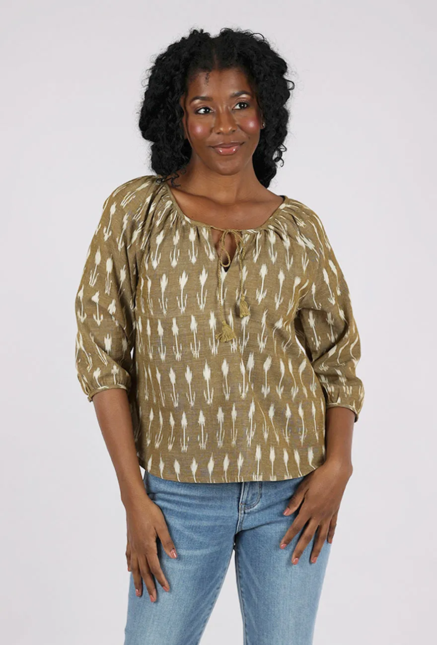 Tulum Tassel Top, Olive Ikat Customizable Design