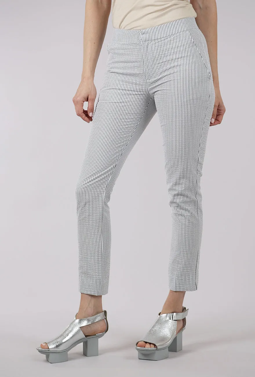 Fashionable Style Seersucker Gem Fly Front Pant, Washed Black