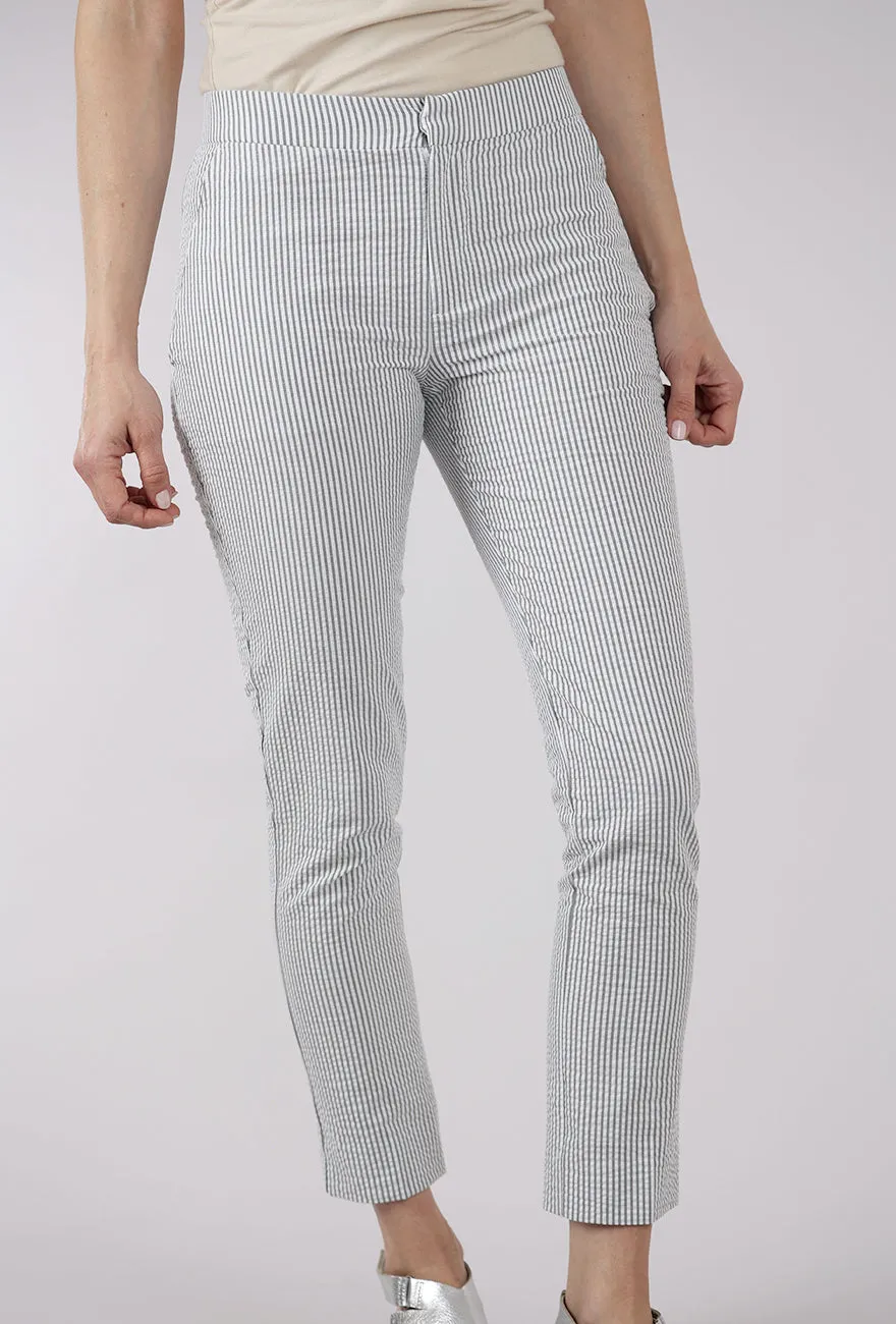 Fashionable Style Seersucker Gem Fly Front Pant, Washed Black