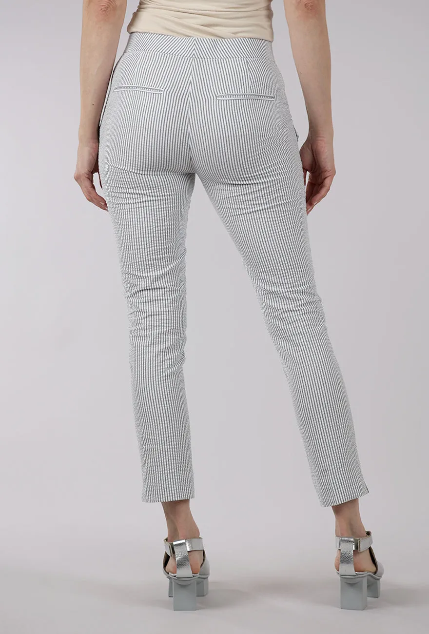 Fashionable Style Seersucker Gem Fly Front Pant, Washed Black