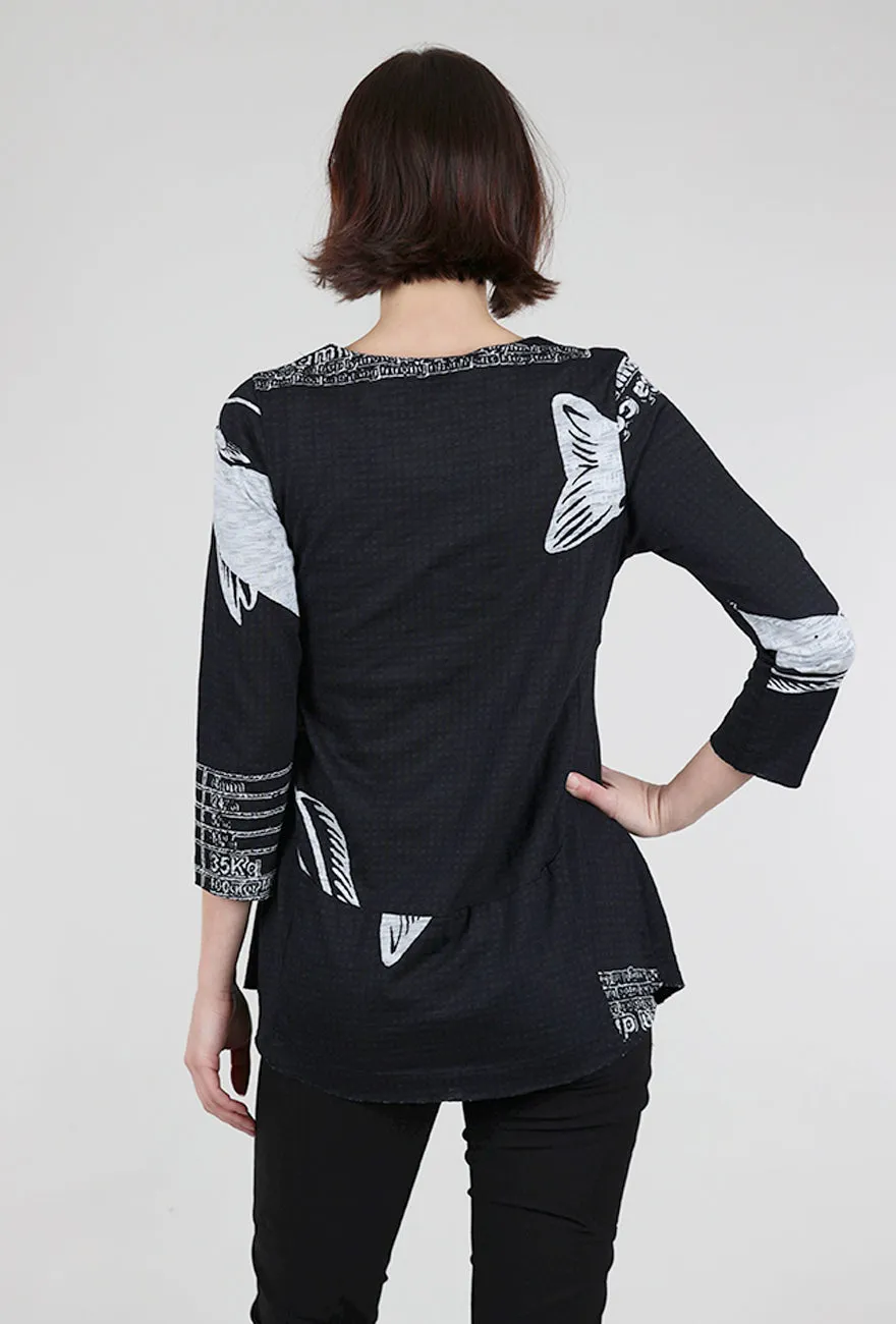 Fashionable Style Slub Jersey 3/4 Shapely Tee, Black