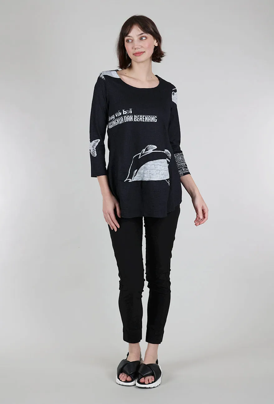 Fashionable Style Slub Jersey 3/4 Shapely Tee, Black