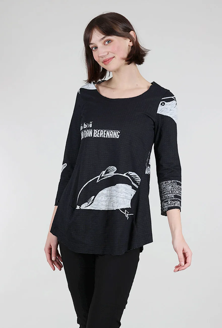 Fashionable Style Slub Jersey 3/4 Shapely Tee, Black