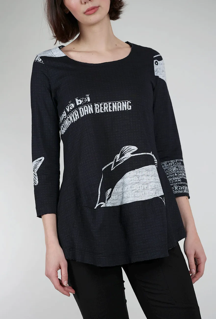 Fashionable Style Slub Jersey 3/4 Shapely Tee, Black