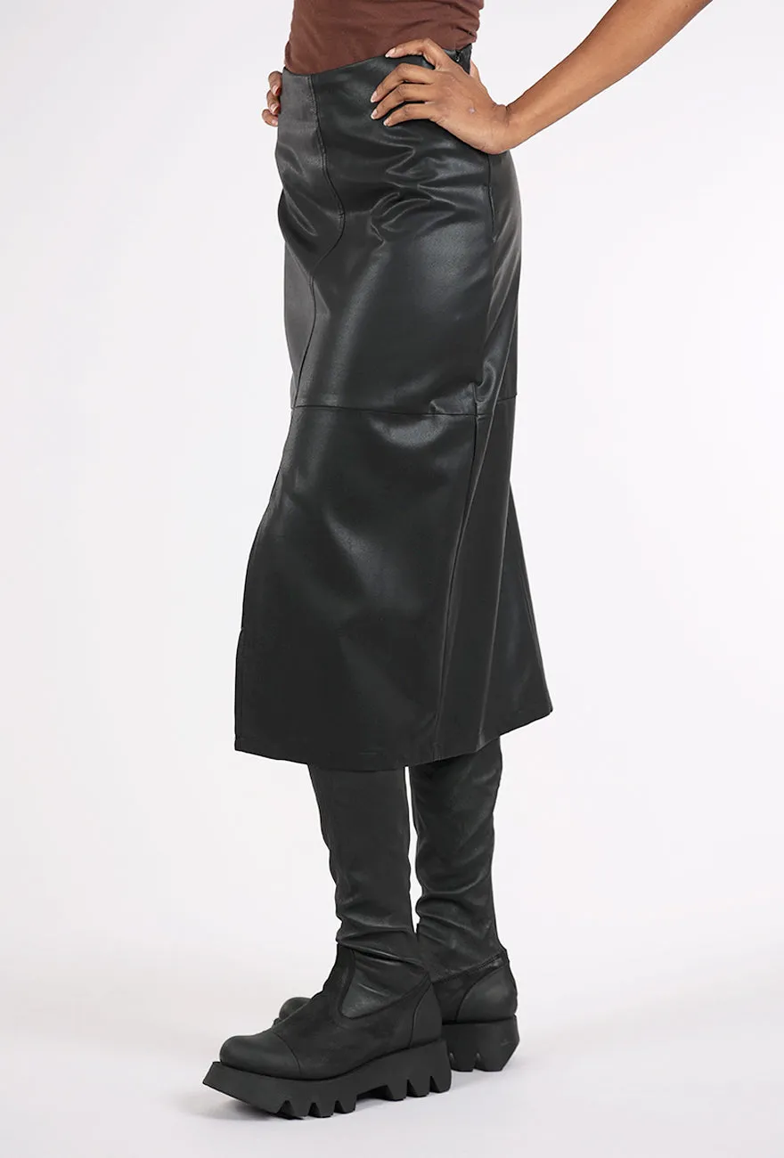 Faux Leather Midi Skirt, Black Casual Luxe