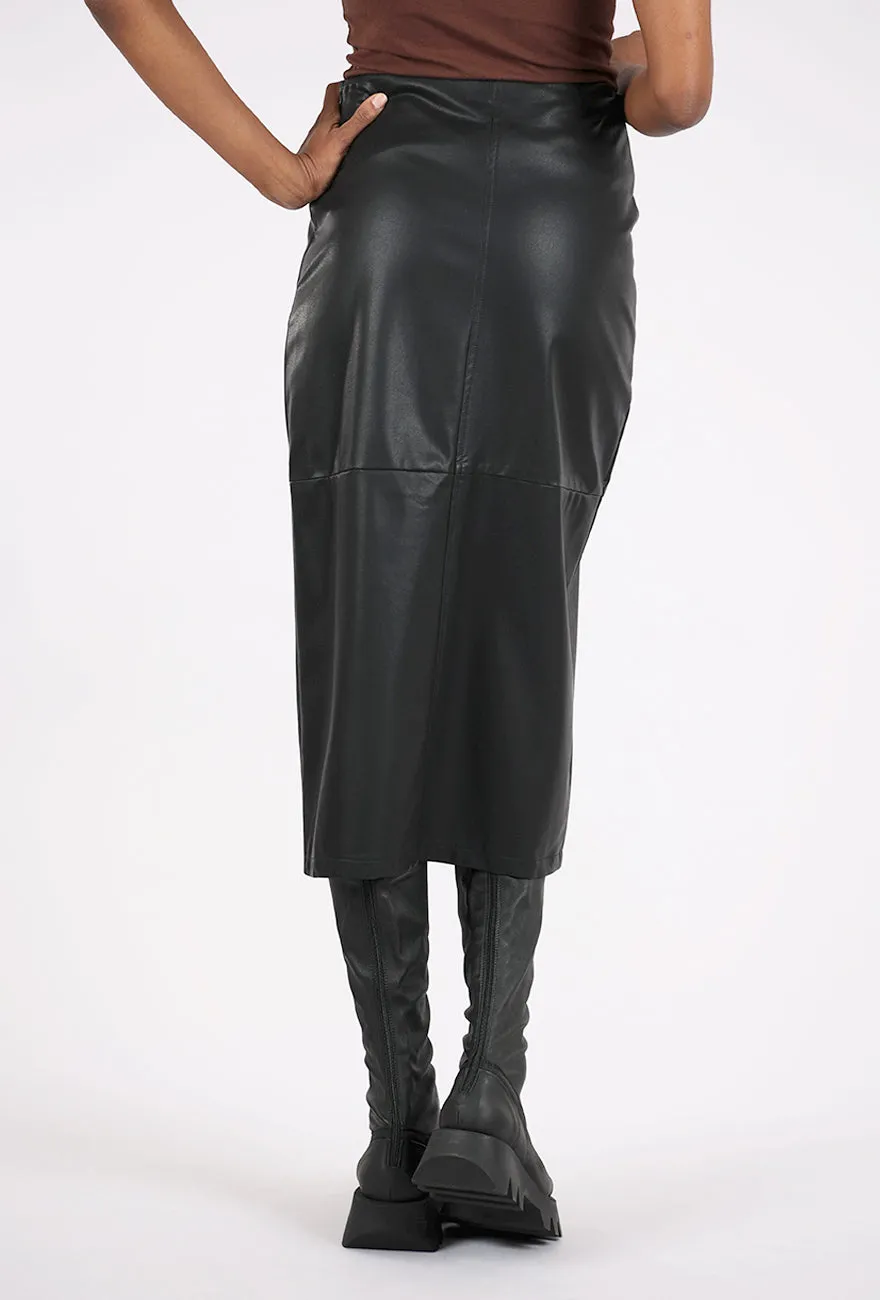 Faux Leather Midi Skirt, Black Casual Luxe