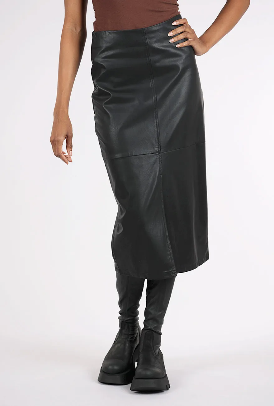 Quick Cool Faux Leather Midi Skirt, Black