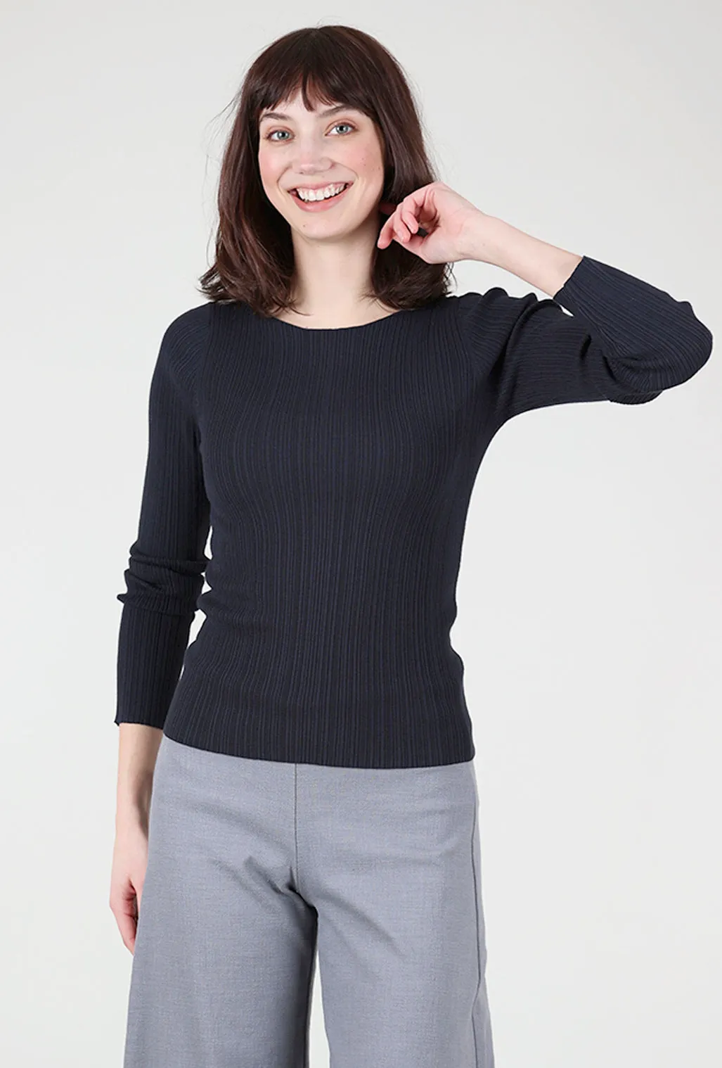 Winter-ready sweater Everyday casual knit Felicia Ribbed Crew, Navy