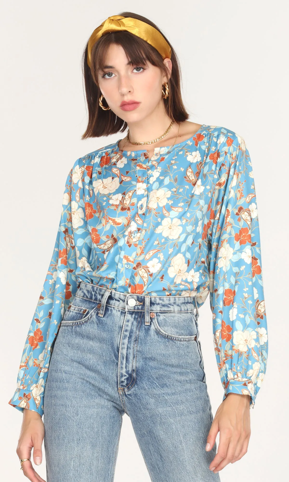 Felina Floral Button Up Blouse Bright Hues