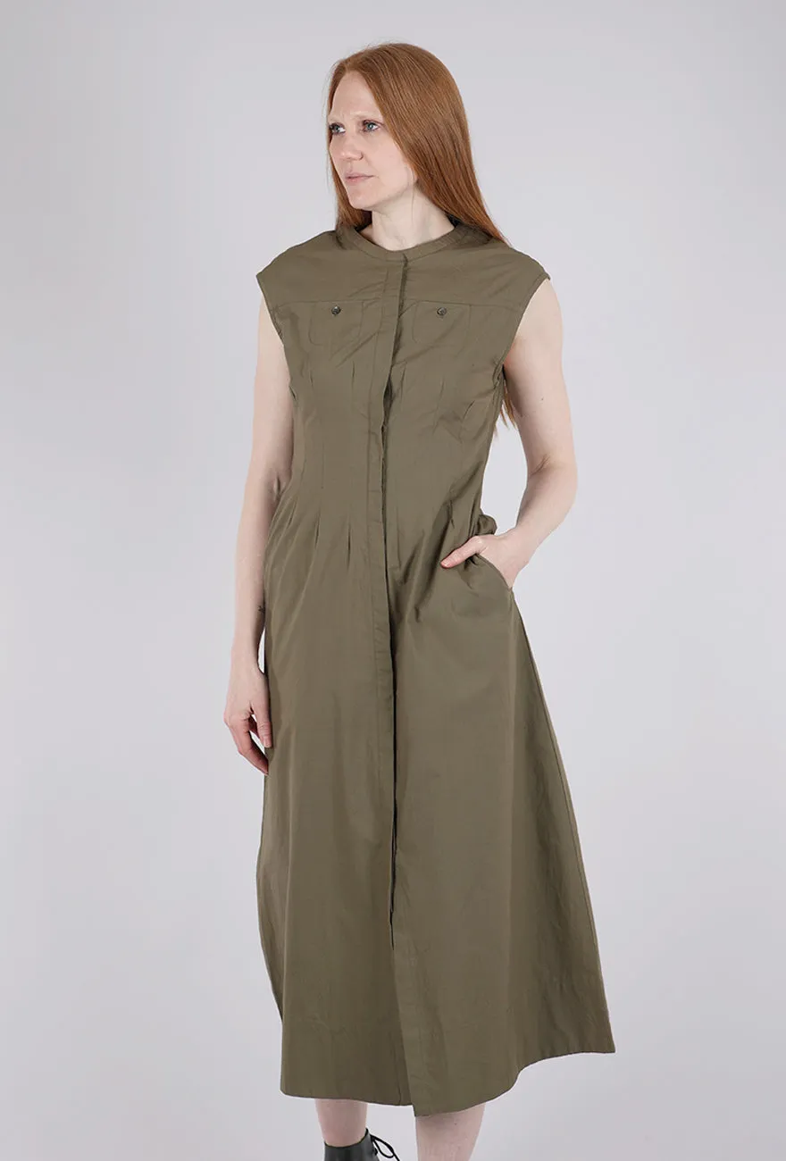 Fine Knit S/L Seamed Midi Dress, Kelp