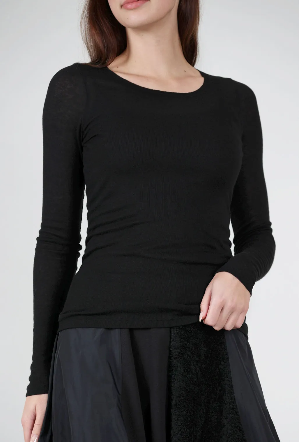 Fine Wool-Blend Layering Top, Black Light Comfort