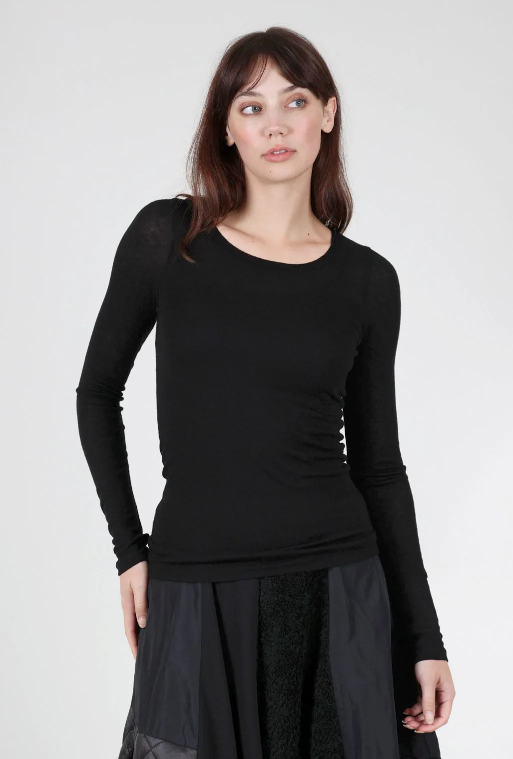 Loose style gentle style Fine Wool-Blend Layering Top, Black