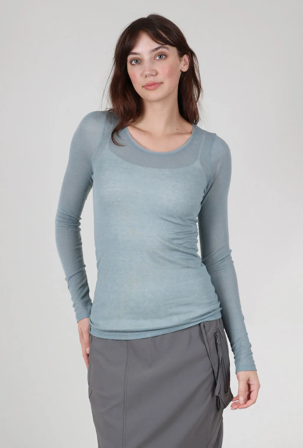 mature women Fine Wool-Blend Layering Top, Blue Gray