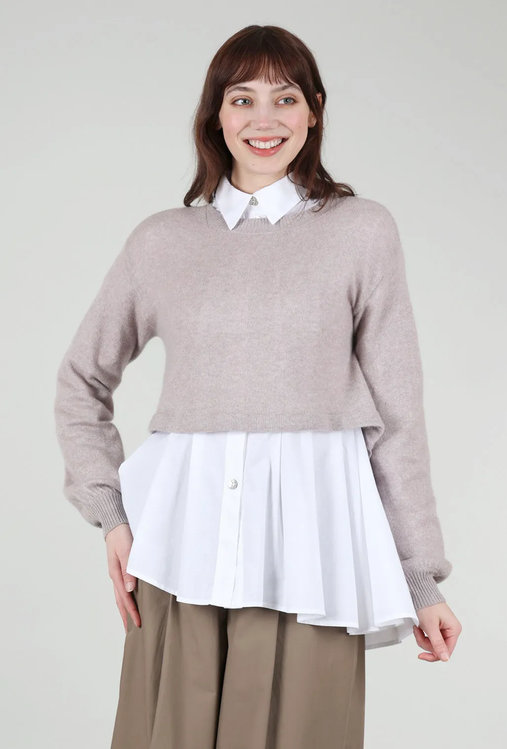 Warm Layers Minimal Wardrobe Heathered Moors Crop Sweater, Soft Brown Mauve