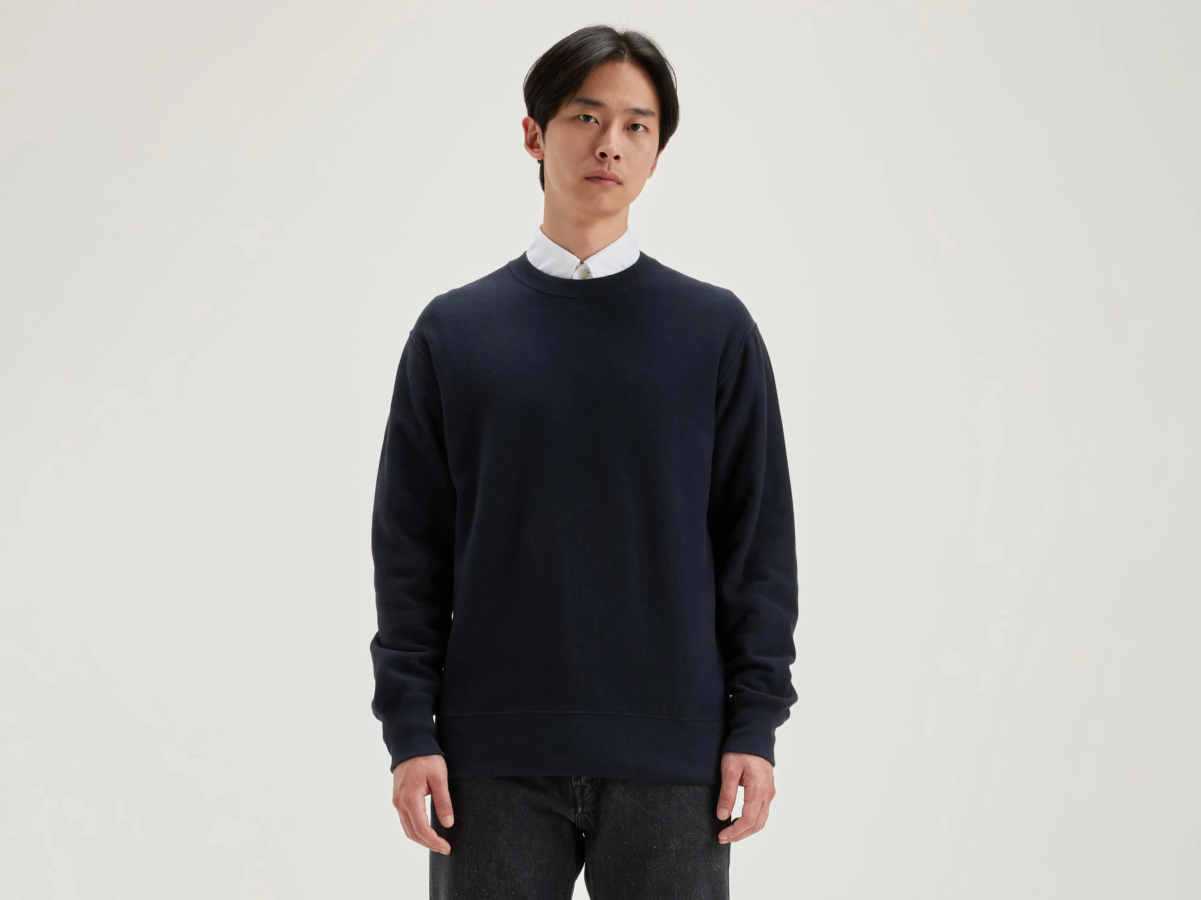 Flake crew-neck sweatshirt (242 / M / NAVY) Cool in summer Classic Fit